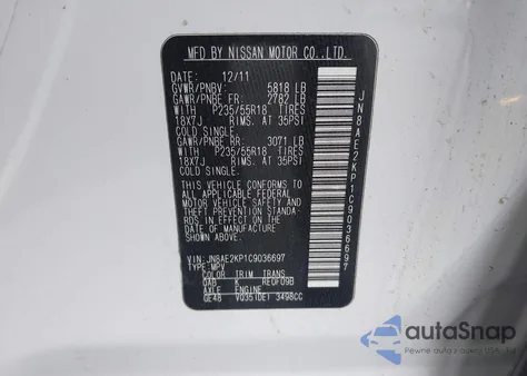 2012 Nissan Quest Le from USA, damaged, VIN JN8AE2KP1C9036697